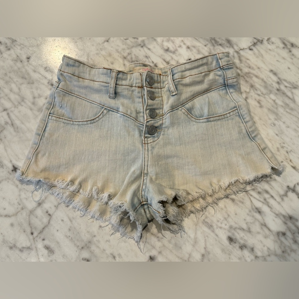 Refuge Blue Jean Shorts Distressed Frayed Hem